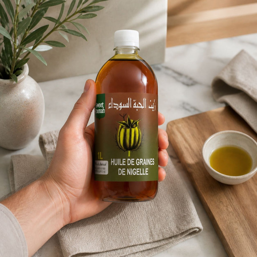 Huile de Graine de Nigelle 1L Sweet Sunnah - Pressée à Froid – application en situation réelle, geste de soin quotidien