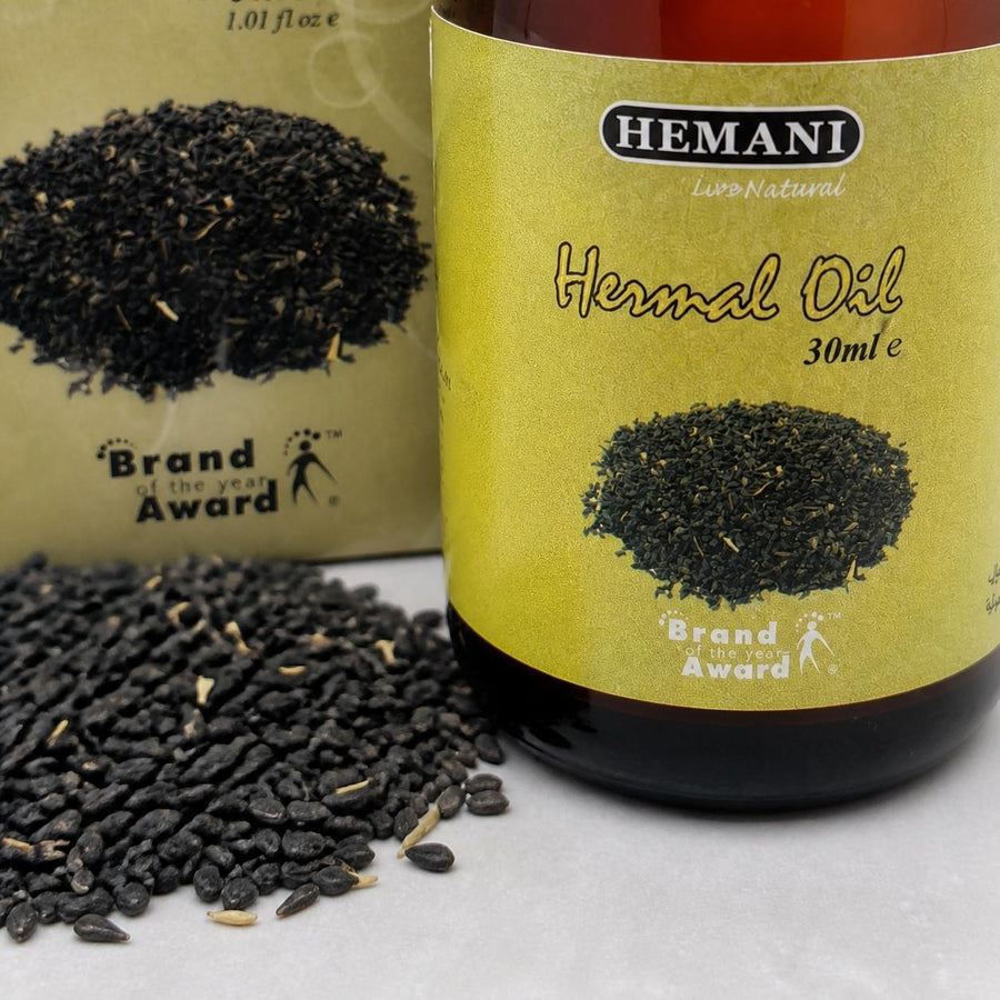 Huile de Harmal 30mL 100% Naturelle Hemani – gros plan sur la texture et la matière