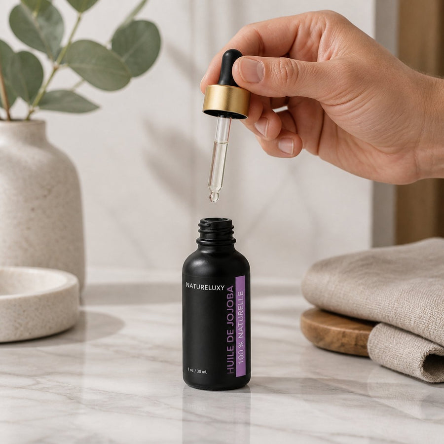 Huile de Jojoba 30 mL Pipette — 100% Naturelle – application en situation réelle, geste de soin quotidien