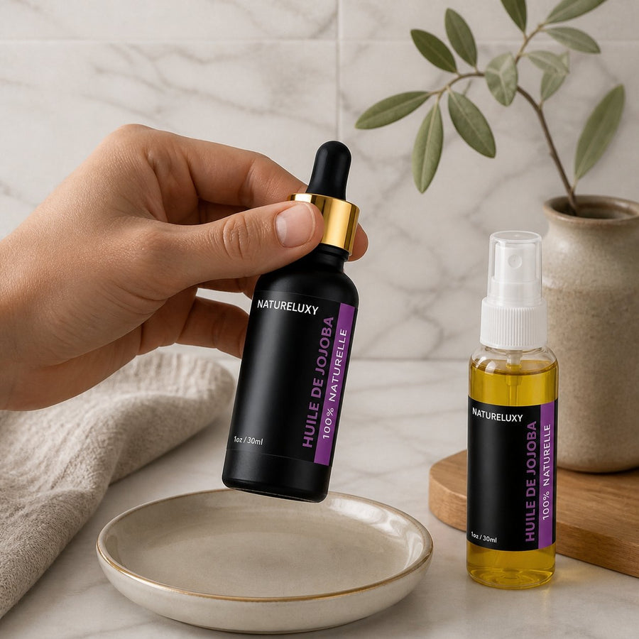 huile de jojoba 30mL pipette + huile de jojoba 30mL 100% naturelle – application en situation réelle, geste de soin quotidien