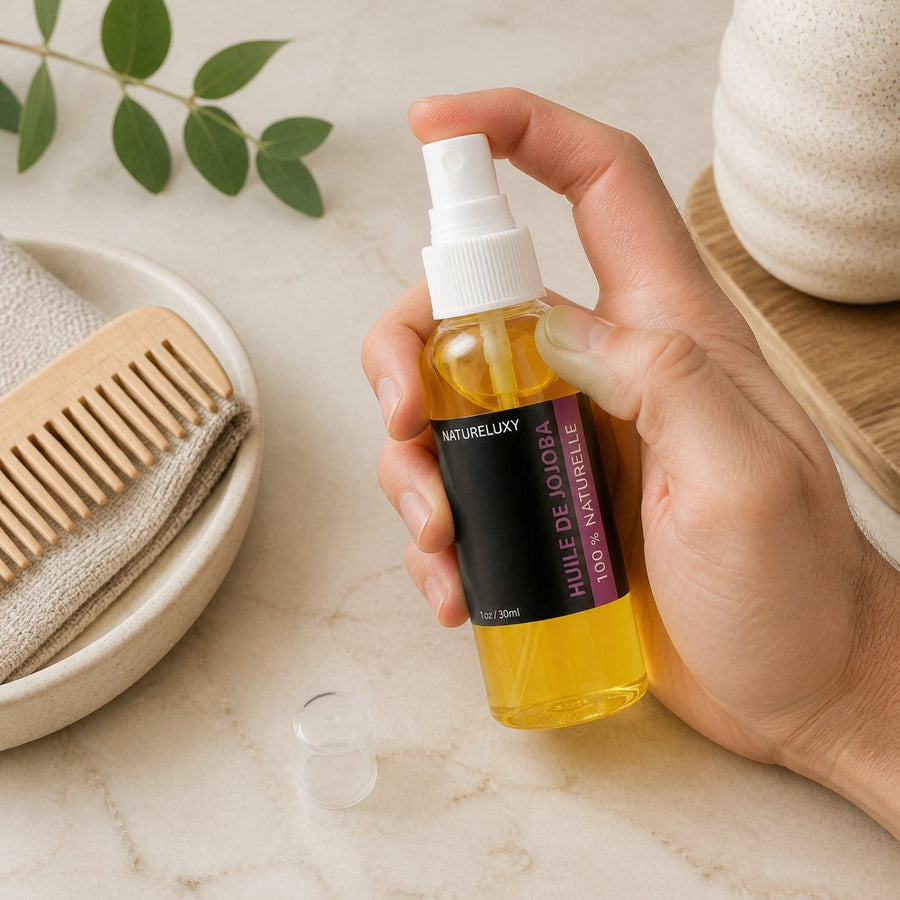 huile de Jojoba 30mL Spray 100% Naturelle – application en situation réelle, geste de soin quotidien