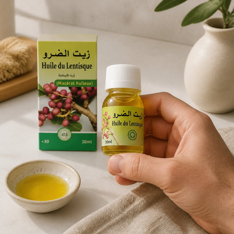 Huile de Lentisque 30mL 100% Naturelle (Mâcérat) – application en situation réelle, geste de soin quotidien