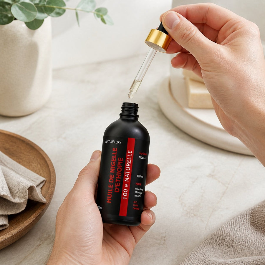 Huile de Nigelle d’Éthiopie 100 mL Pipette — 100% Naturelle – application en situation réelle, geste de soin quotidien