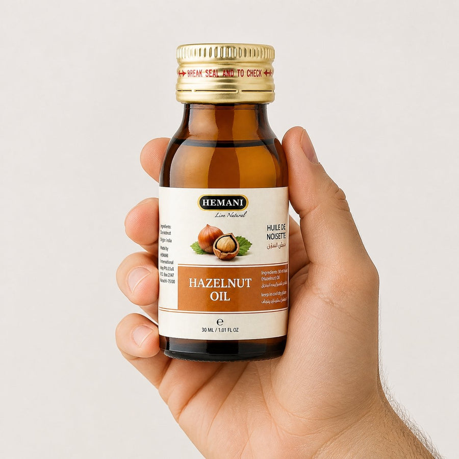 Huile de Noisette 30ml Hemani Naturel – taille et contenance réelles du produit en main