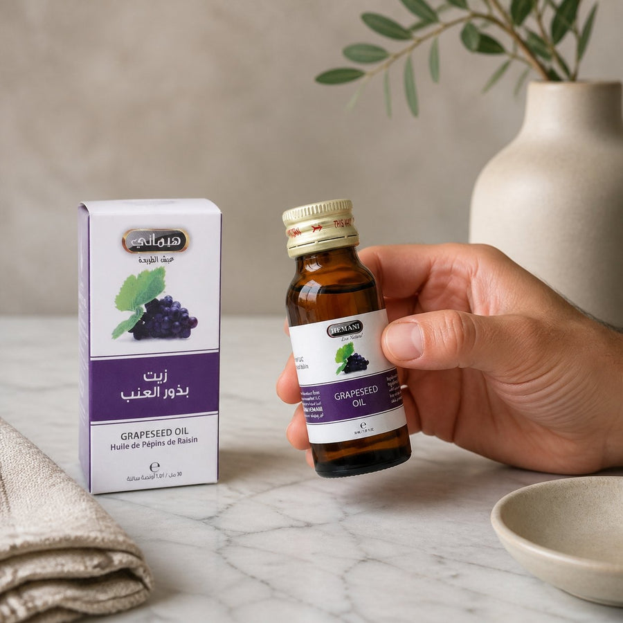 Huile de Pépin de Raisin 30mL 100% Naturelle Hemani – application en situation réelle, geste de soin quotidien