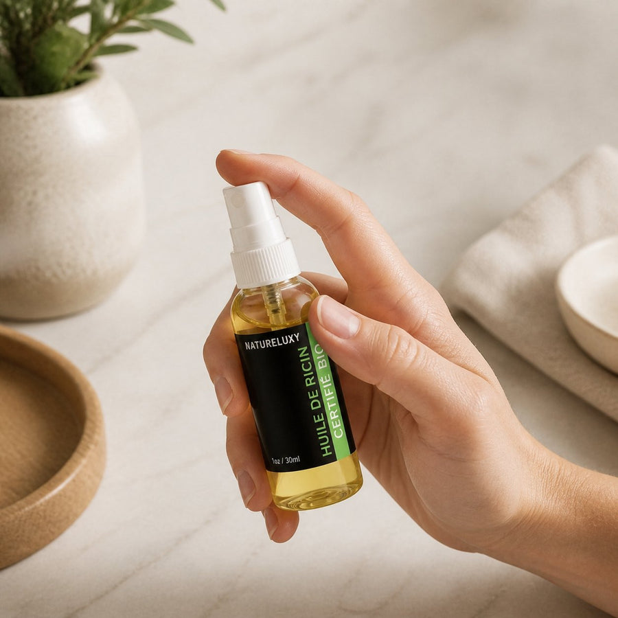 Huile de Ricin 30mL 100% Naturel Spray – application en situation réelle, geste de soin quotidien