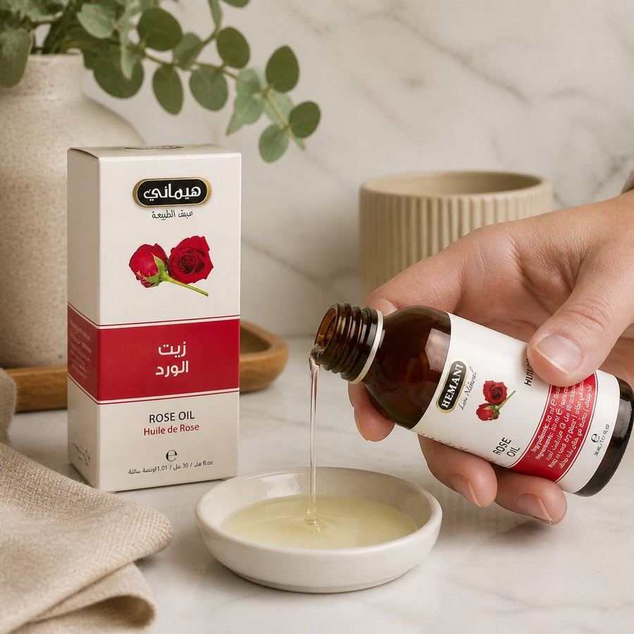 Huile de Rose 30ml Naturelle Hemani – application en situation réelle, geste de soin quotidien