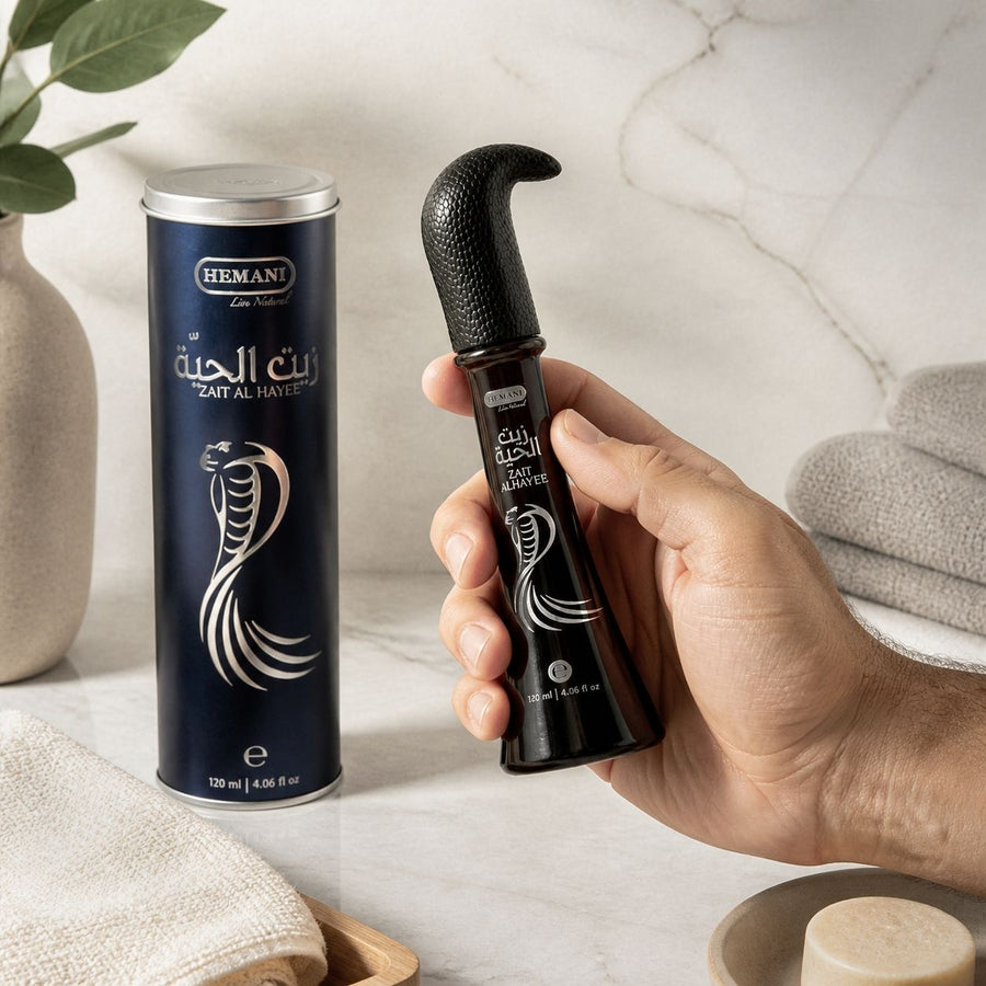 Huile de Serpent 120 ml Hemani Zait Al Hayee - Huile capillaire aux huiles végétales – application en situation réelle, geste de soin quotidien