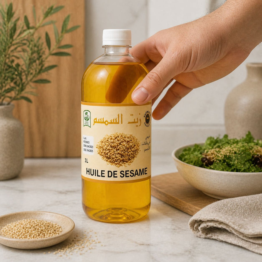 Huile de sésame 100% Naturel - 1L – application en situation réelle, geste de soin quotidien