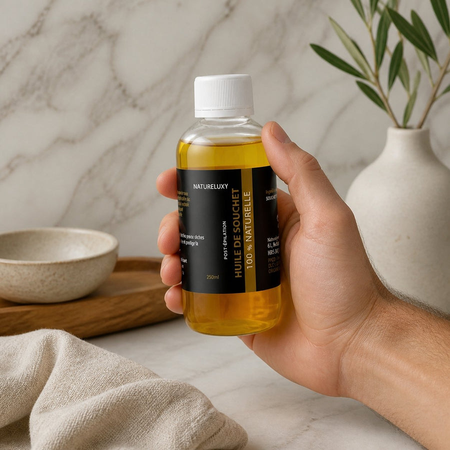 Huile de souchet 250 mL | 100 % naturelle – application en situation réelle, geste de soin quotidien