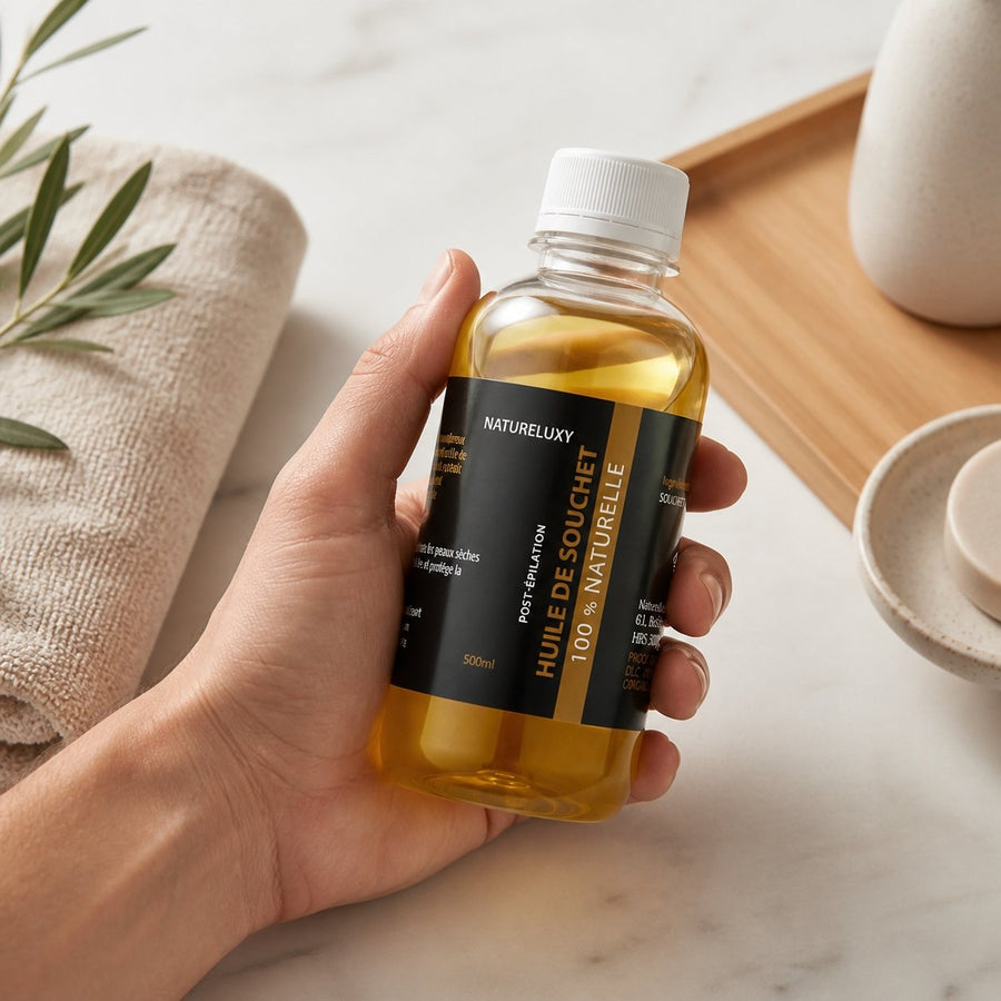 Huile de Souchet 500 mL 100% Naturelle – Macérat – Soin peau & cheveux – application en situation réelle, geste de soin quotidien
