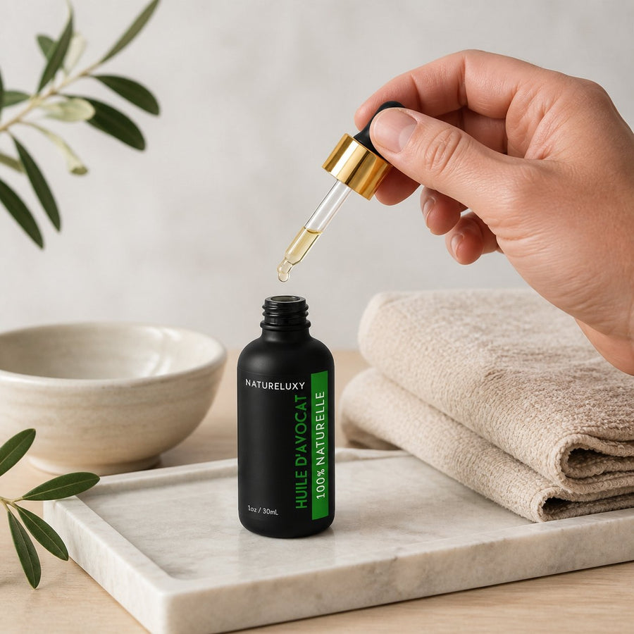 Huile végétale d'Avocat 30mL pipette 100% naturelle – application en situation réelle, geste de soin quotidien