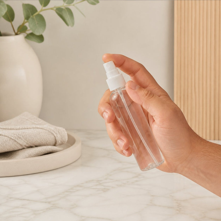 Lot de 12 Flacons Vaporisateur 100ml Vide Sac Atomiseur de Poche Spray Plastique – application en situation réelle, geste de soin quotidien