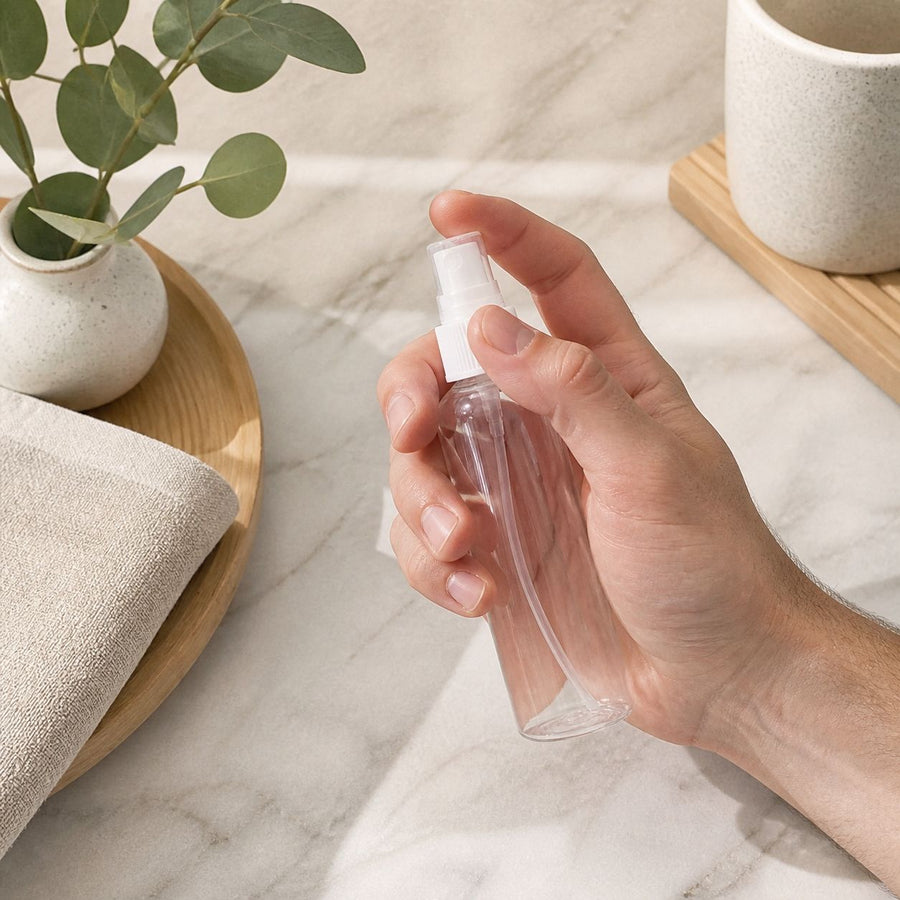 Lot de 12 Flacon Vaporisateur 60ml Vide Sac Atomiseur de Poche Spray Plastique – application en situation réelle, geste de soin quotidien