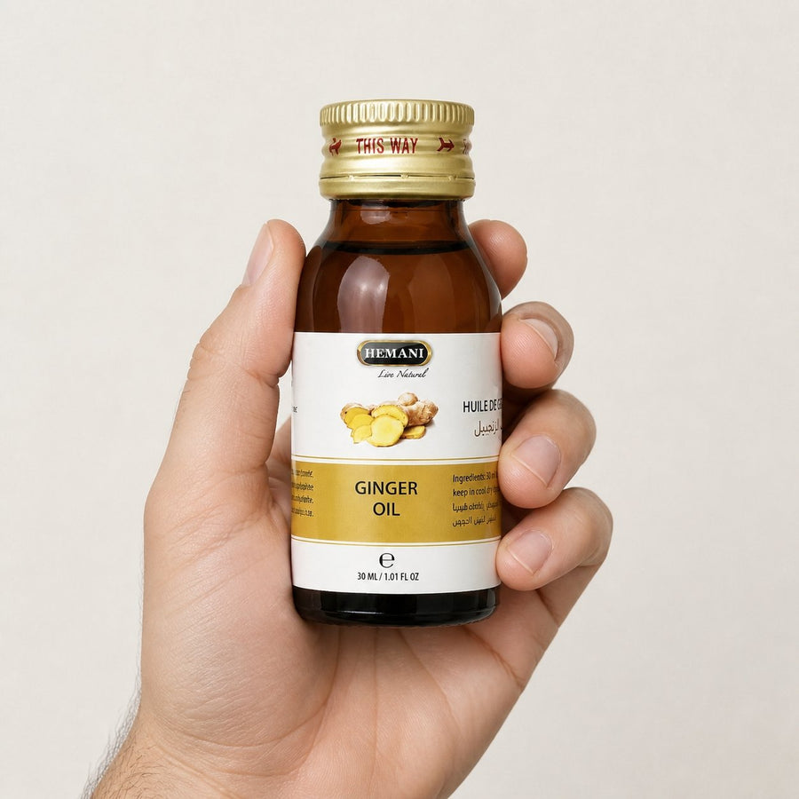 Lot de 2 Huile de Gingembre 30mL 100% Naturelle Hemani – taille et contenance réelles du produit en main