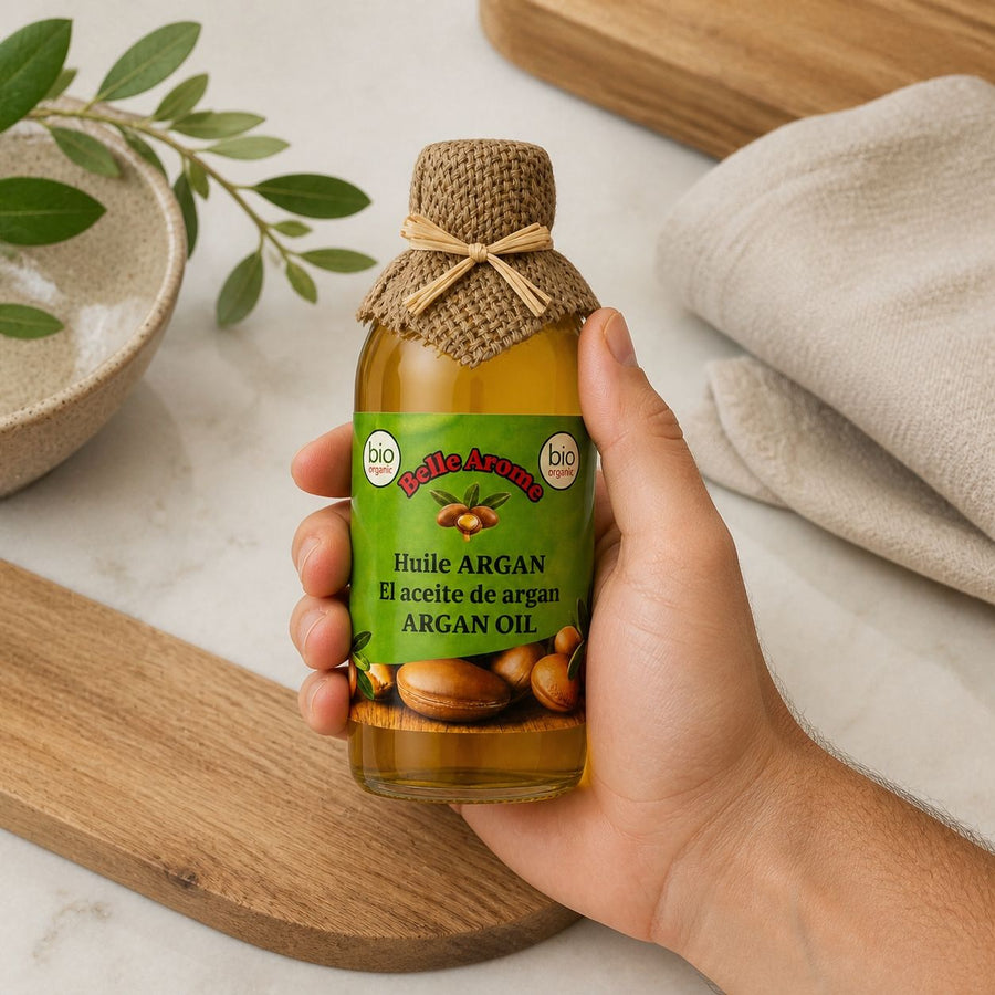 Lot de 2 Huiles Végétale d'Argan 100% naturelle et bio - 1L – application en situation réelle, geste de soin quotidien