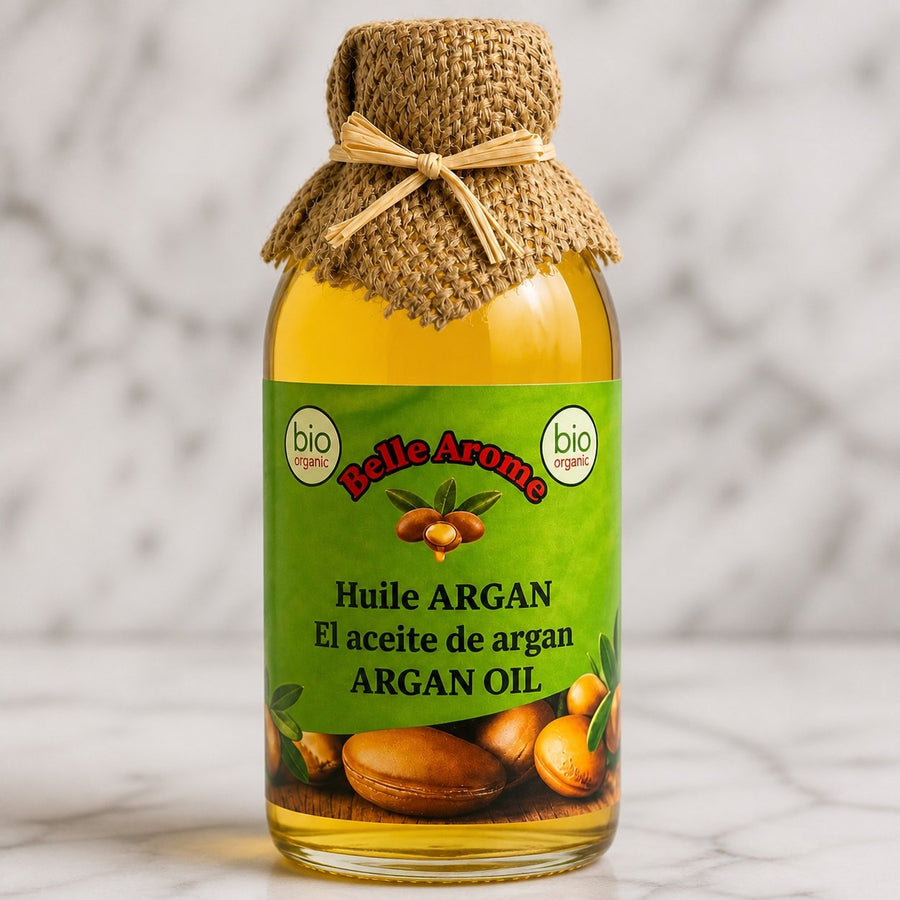 Lot de 2 Huiles Végétale d'Argan 100% naturelle et bio - 1L – gros plan sur les détails et la finition du packaging