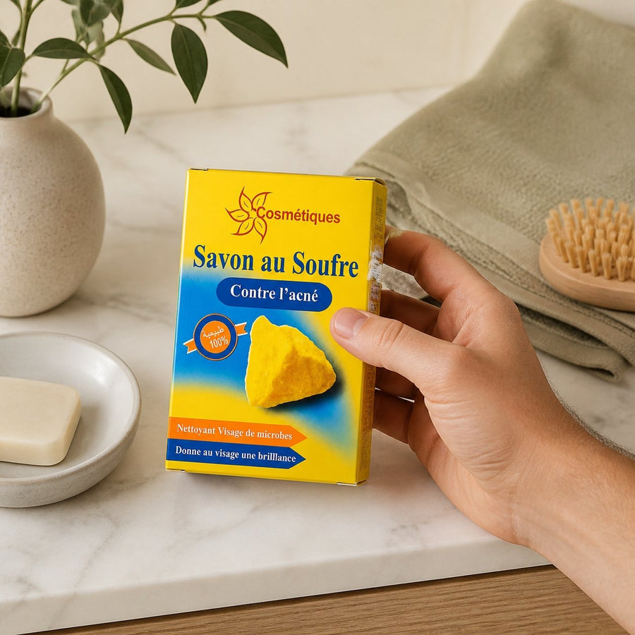 Lot de 2 Savon au Soufre Contre L' Acné dermatologique Fabio 80g – application en situation réelle, geste de soin quotidien