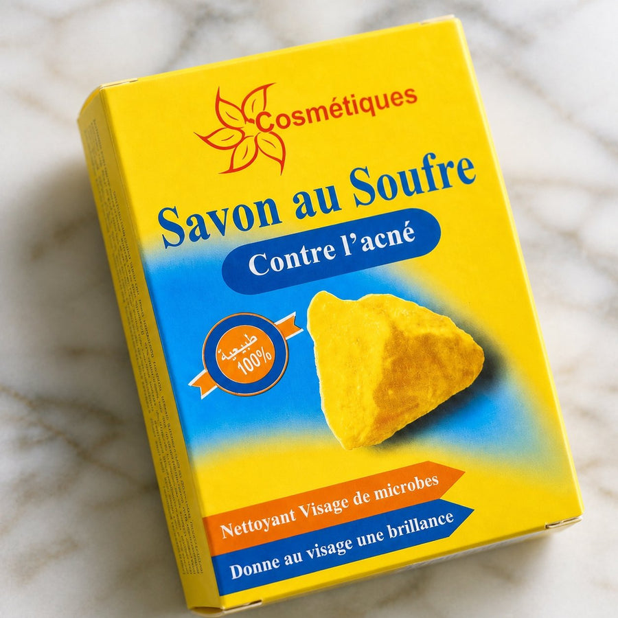 Lot de 2 Savon au Soufre Contre L' Acné dermatologique Fabio 80g – gros plan sur les détails et la finition du packaging