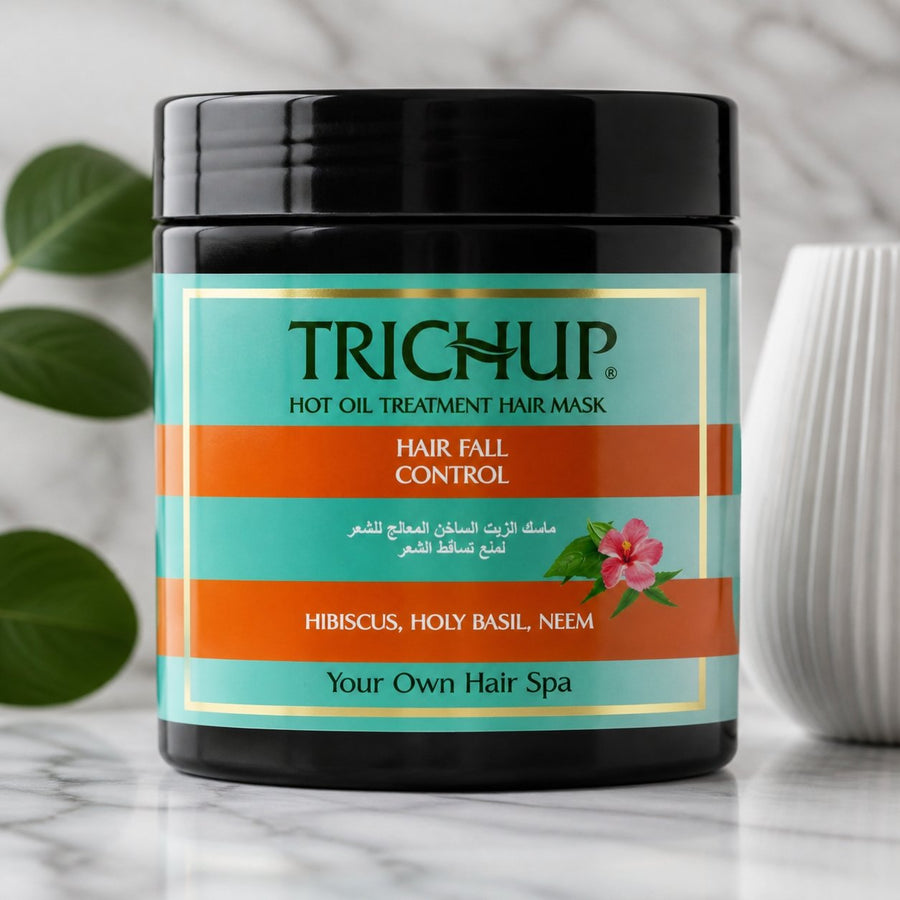 Masque Capillaire Anti-chute 500mL Trichup – gros plan sur les détails et la finition du packaging