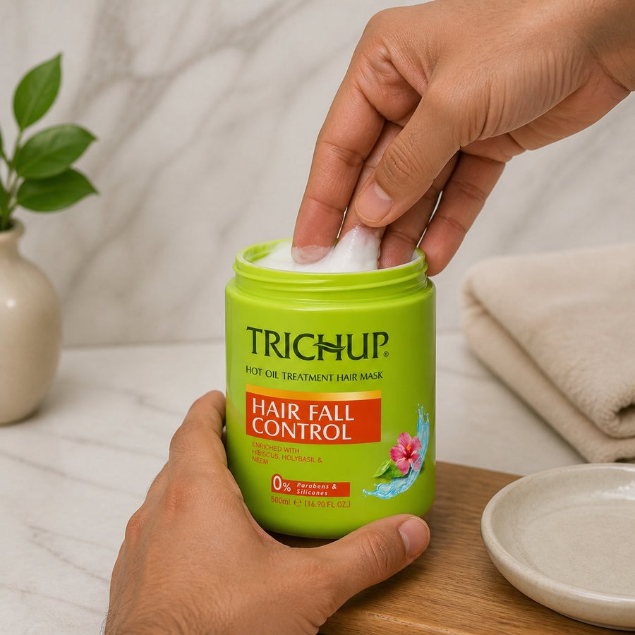 Masque Capillaire Anti-chute 500mL Trichup – application en situation réelle, geste de soin quotidien