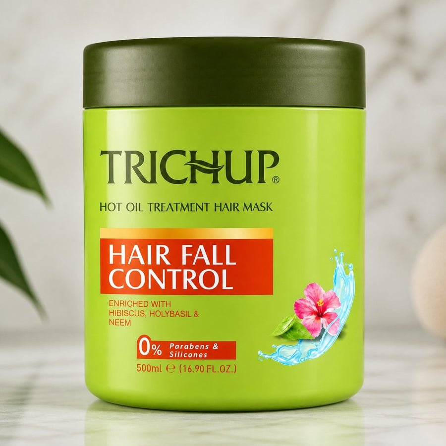 Masque Capillaire Anti-chute 500mL Trichup – gros plan sur les détails et la finition du packaging