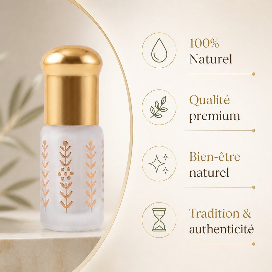 Musc Tahara Barbe à Papa 3 mL - Musc Blanc Parfumé – infographie des bienfaits et des ingrédients clés