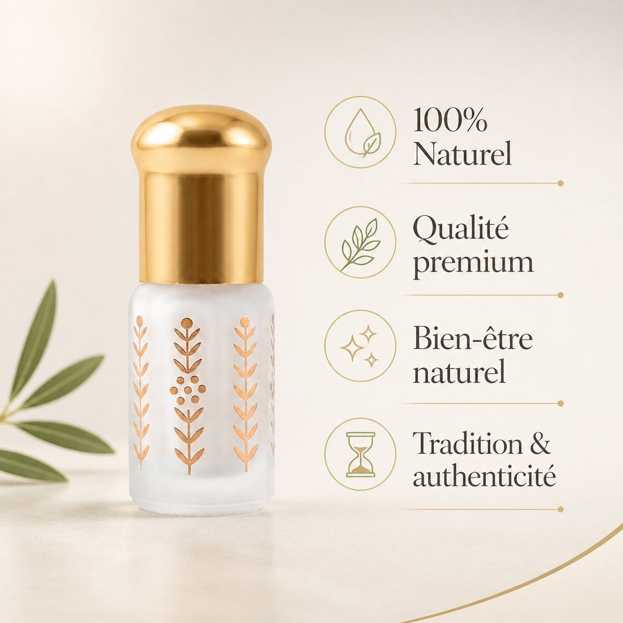 Musc Tahara Coco 3 mL - Musc Blanc Parfumé – infographie des bienfaits et des ingrédients clés