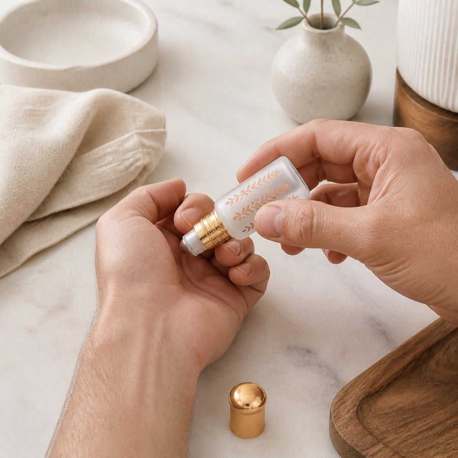 Musc Tahara Oud 3 mL - Musc Blanc Parfumé – application en situation réelle, geste de soin quotidien