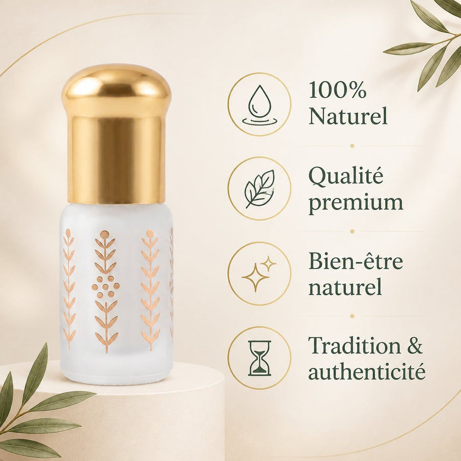 Musc Tahara Vanille 3 mL - Musc Blanc Parfumé – infographie des bienfaits et des ingrédients clés