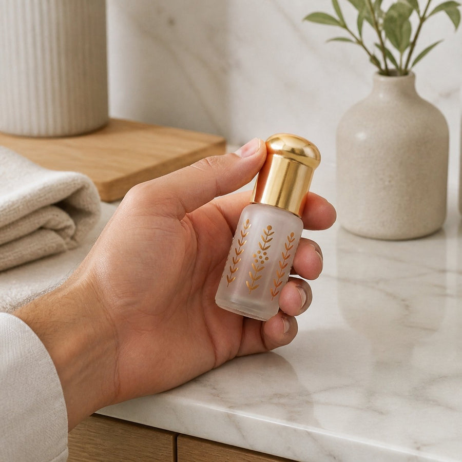 Musc Tahara Blanc 3 mL - Musc Blanc Parfumé – application en situation réelle, geste de soin quotidien