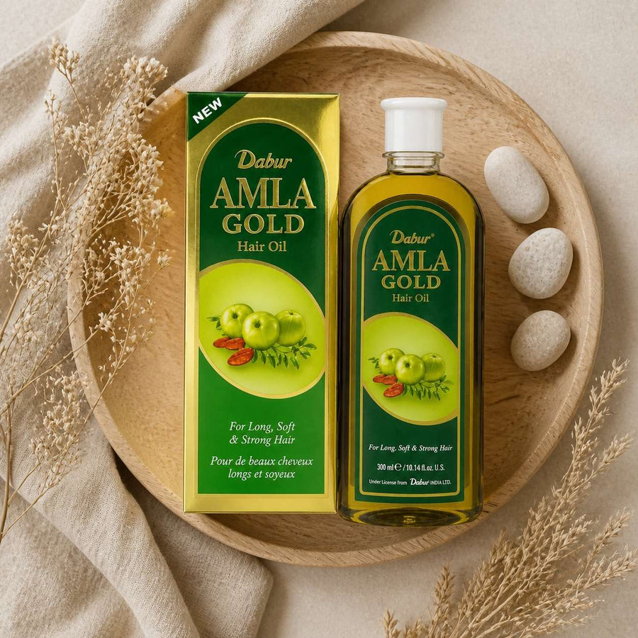 Huile Amla Authentique 100mL - Huile de Beauté Indiennes Fortifiant – composition flat lay avec éléments naturels, vue du dessus