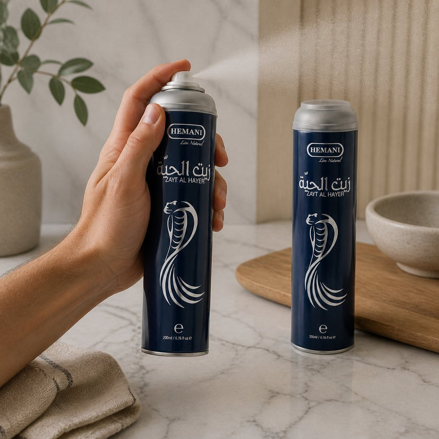 5 Huiles de Serpent Pour la Pousse des Cheveux Zait Al Hayee - Hemani - 250 ml – application en situation réelle, geste de soin quotidien