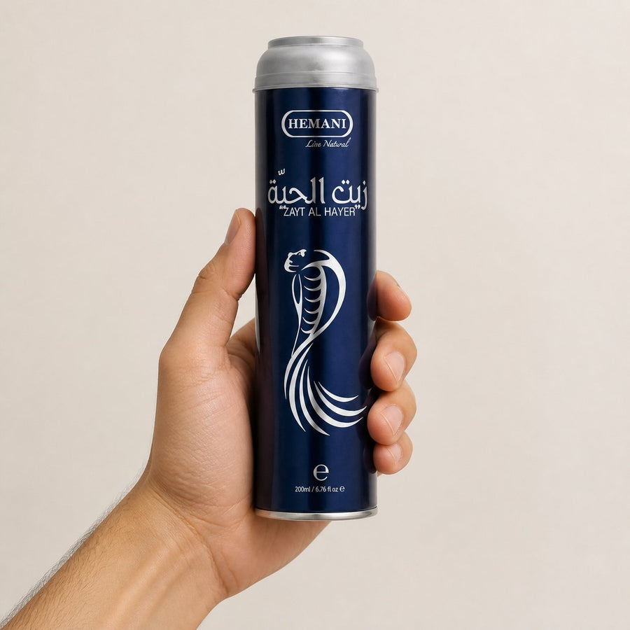 5 Huiles de Serpent Pour la Pousse des Cheveux Zait Al Hayee - Hemani - 250 ml – taille et contenance réelles du produit en main