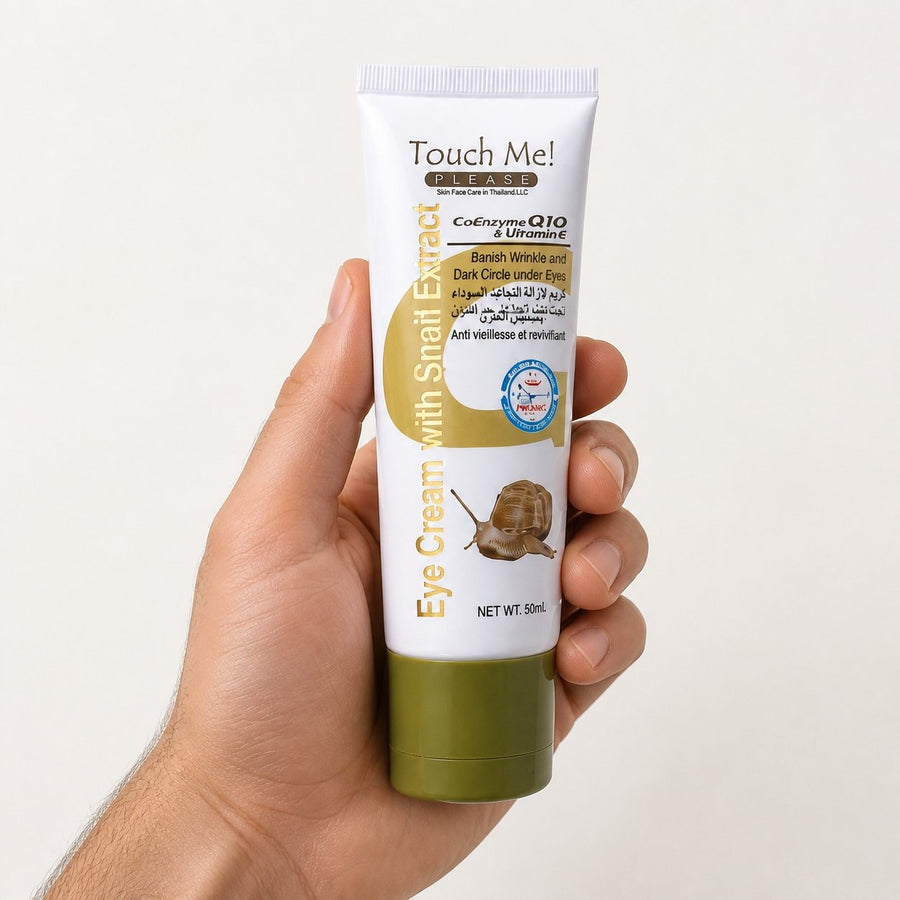 Pack 1 Crème à la bave d'escargots+Crème à la bave d'escargot contour des yeux – taille et contenance réelles du produit en main