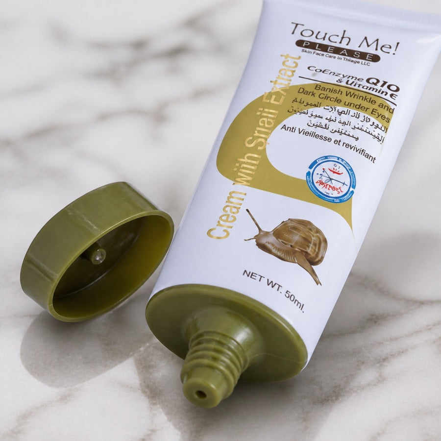 Pack 1 Crème à la bave d'escargots+Crème à la bave d'escargot contour des yeux – gros plan sur les détails et la finition du packaging