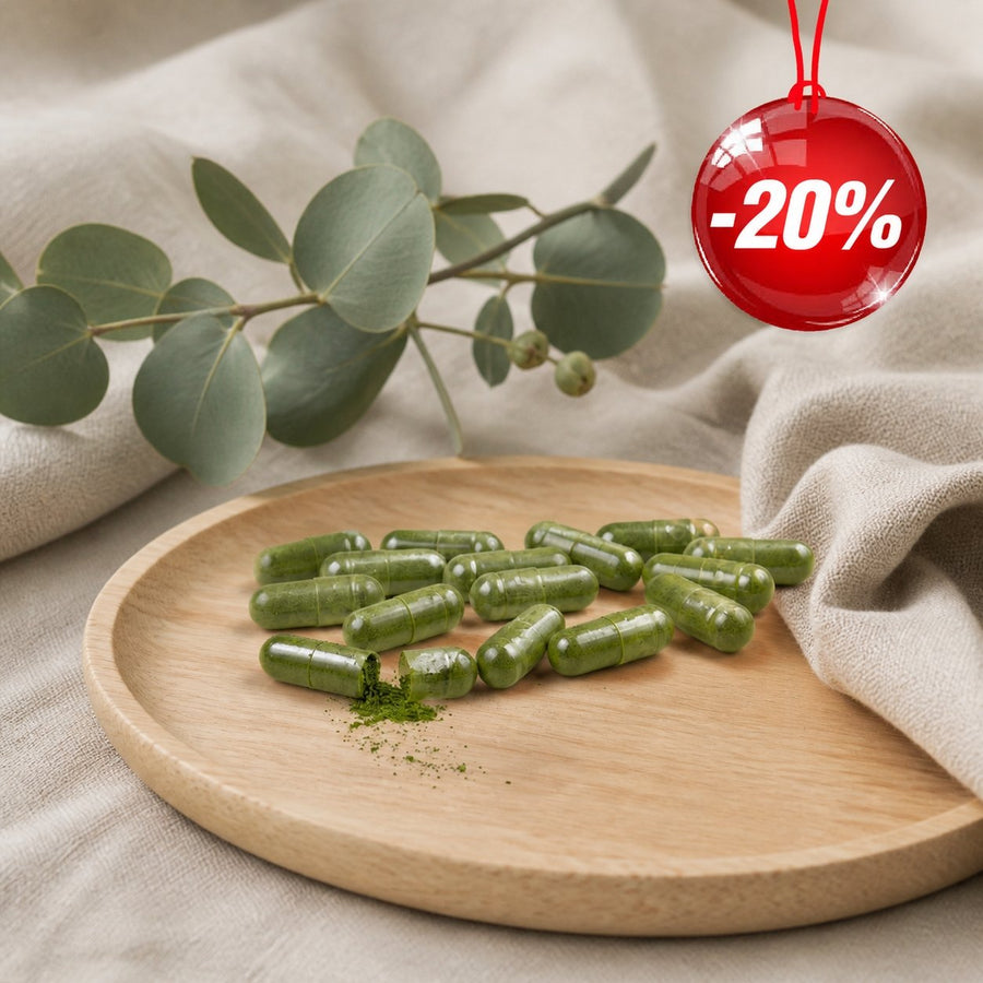 Pack 120 gélules de Sidr + Feuille de Sidr 100g (Feuilles de Jujubier) -20% – composition sur plateau en bois