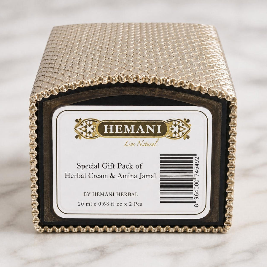 Pack crème musc + 2 carrés de musc ambré Hemani – parfum solide – gros plan sur les détails et la finition du packaging