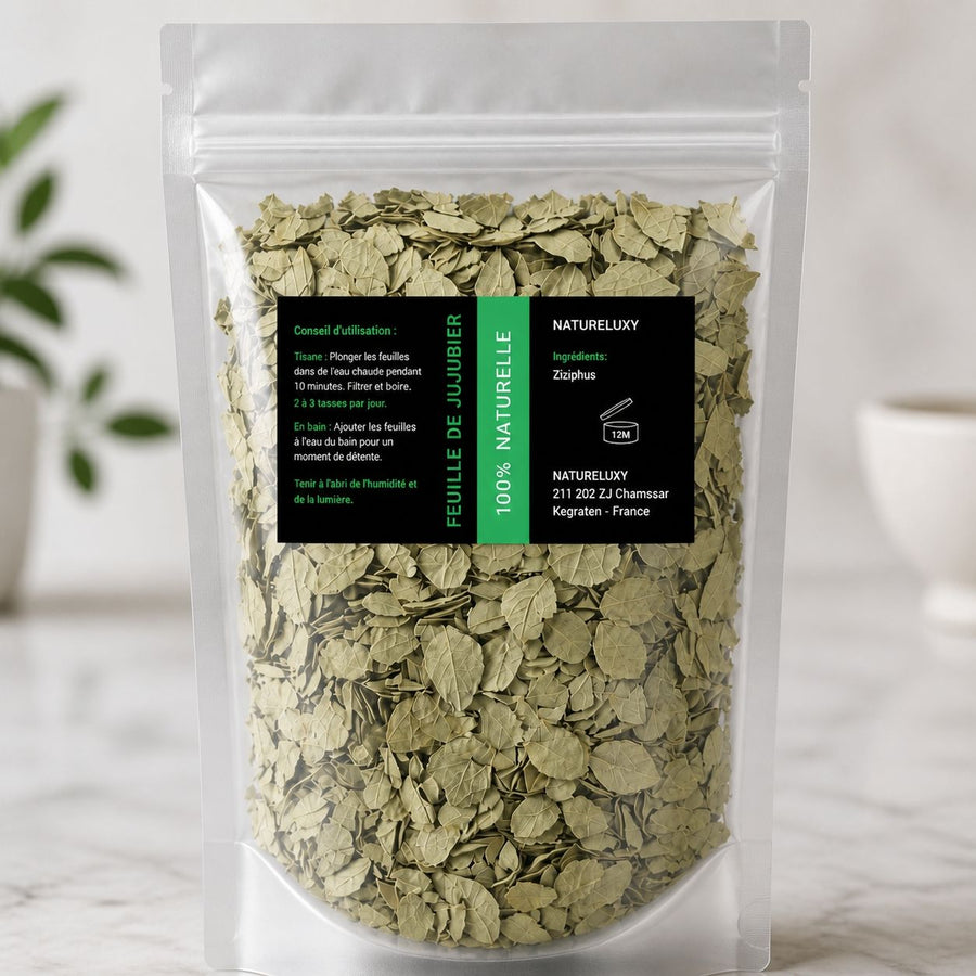 Pack Feuille de Sidr 100g + Poudre de Sidr 80g (Feuilles de Jujubier) – gros plan sur les détails et la finition du packaging