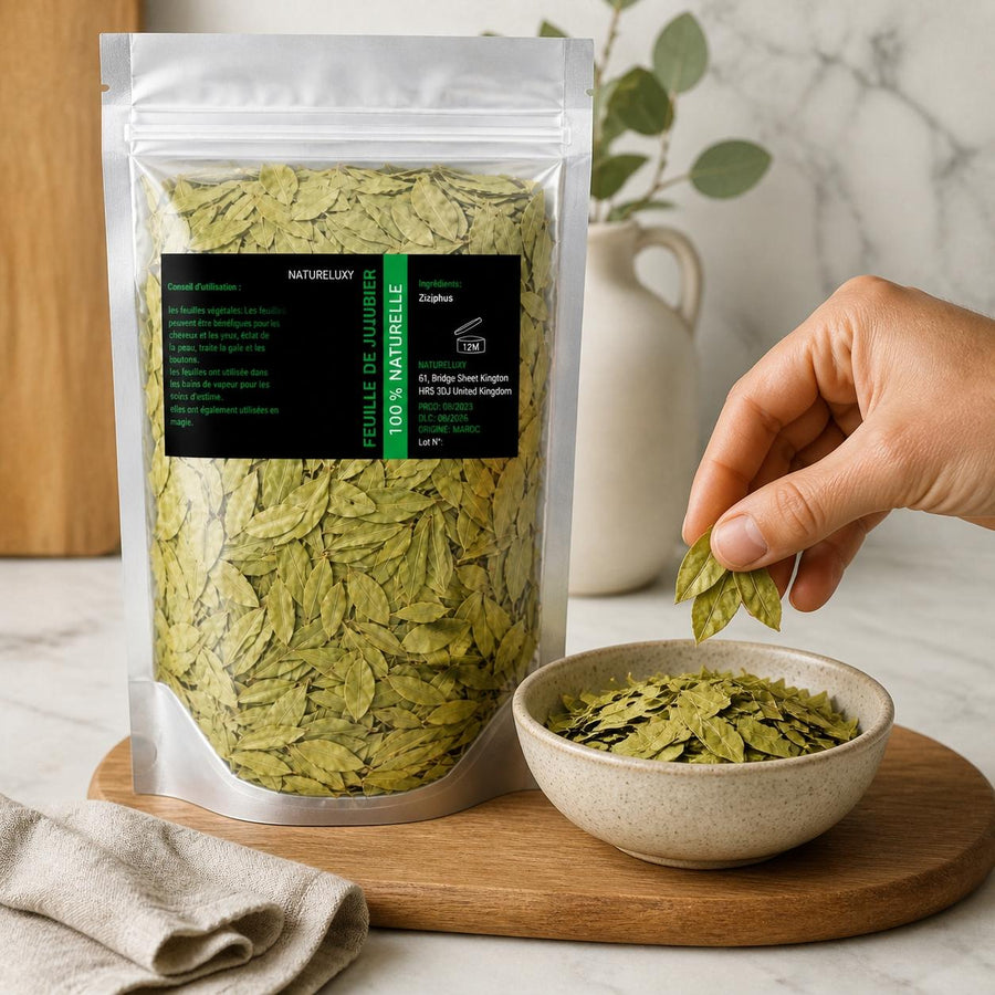 Pack Feuilles de séné - 80 g 100% Naturel + Feuille de Sidr 100g – application en situation réelle, geste de soin quotidien