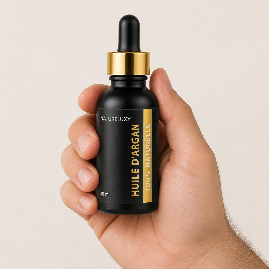 Pack Huile d'Argan 30mL Pipette + Crème à l'Huile d'Argan – taille et contenance réelles du produit en main