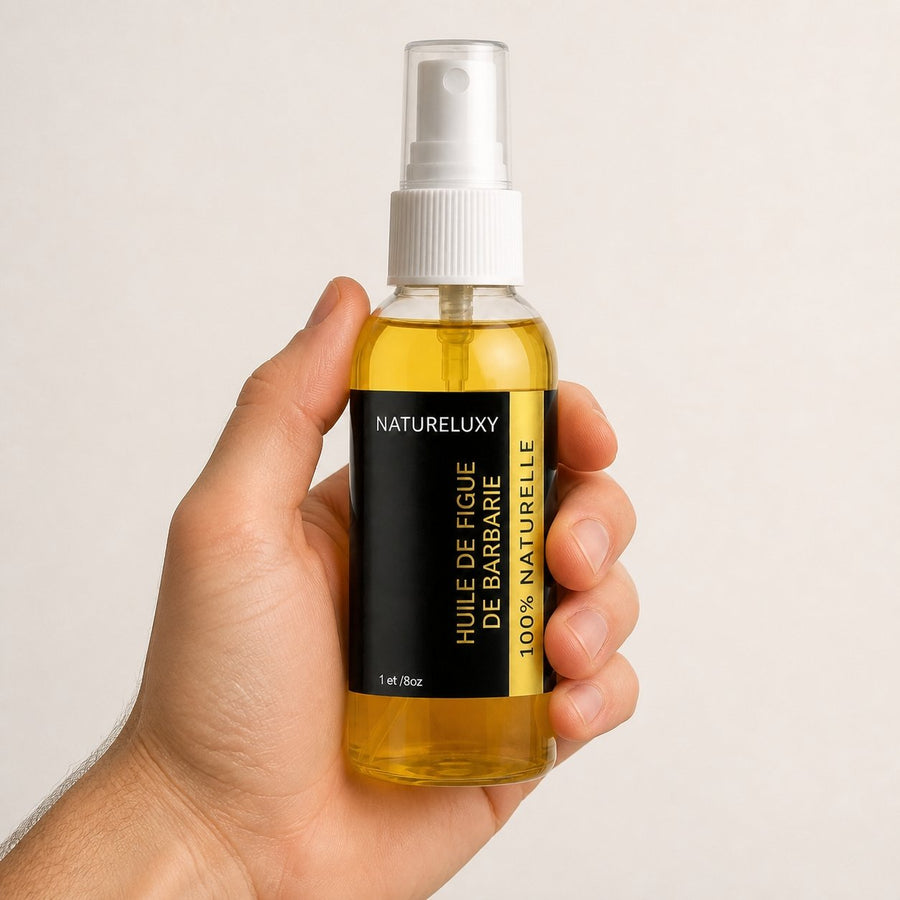 Pack Huile de Figue de Barbarie 30mL Spray + Crème de Figue de Barbarie – taille et contenance réelles du produit en main