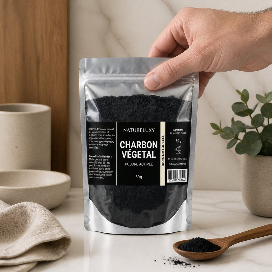 Poudre de Charbon 80gr Dent Blanche Natureluxy Blanchiment des Dents Naturel – application en situation réelle, geste de soin quotidien