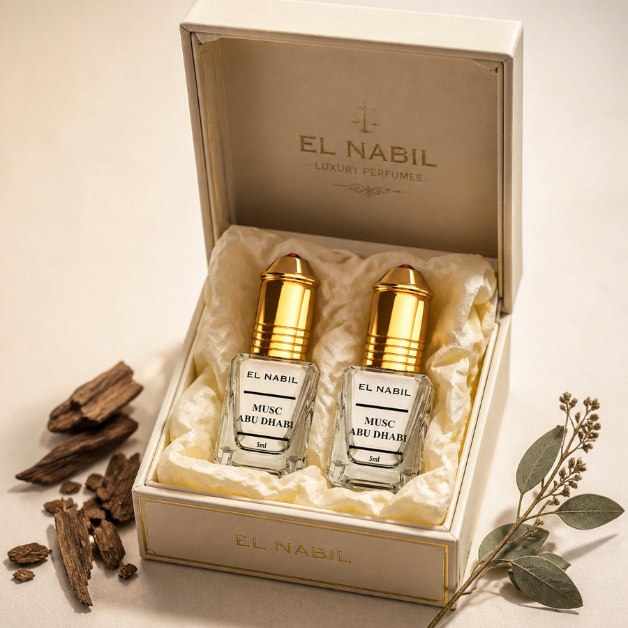 2X Musc Abu Dhabi avec applicateur Roll-On - 5mL - coffret packaging cadeau premium, packaging d'origine