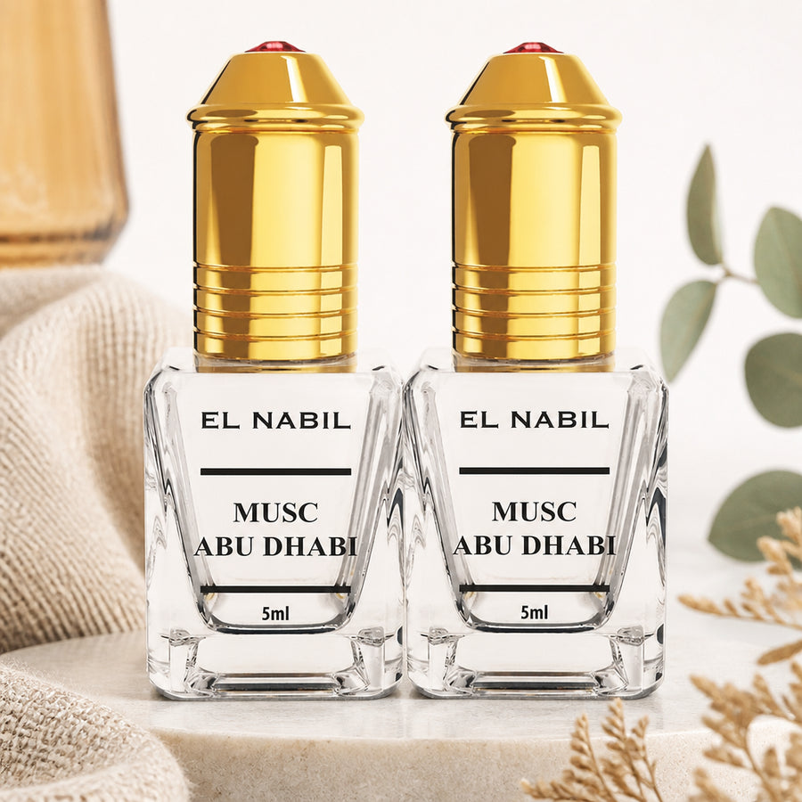 2X Musc Abu Dhabi avec applicateur Roll-On - 5mL - vue principale hero sur fond blanc, packaging d'origine préservé