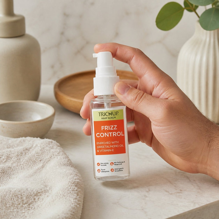 Sérum Capillaire Trichup contre les Frisottis – application en situation réelle, geste de soin quotidien