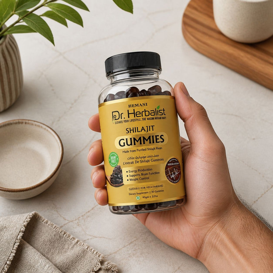 Shilajit Gummies sans sucre, végétariennes – 30 gummies (90 g) Hemani – application en situation réelle, geste de soin quotidien