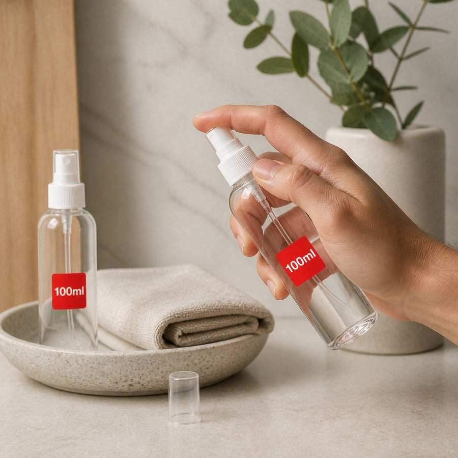 Vaporisateur 30mL + Vaporisateur 60mL + Vaporisateur 100mL – application en situation réelle, geste de soin quotidien