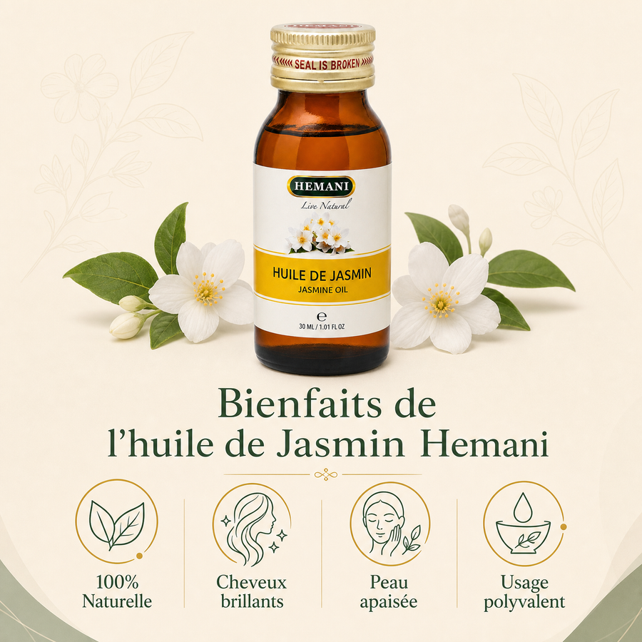 Hemani Huile de Jasmin 30 mL — Infographie des bienfaits