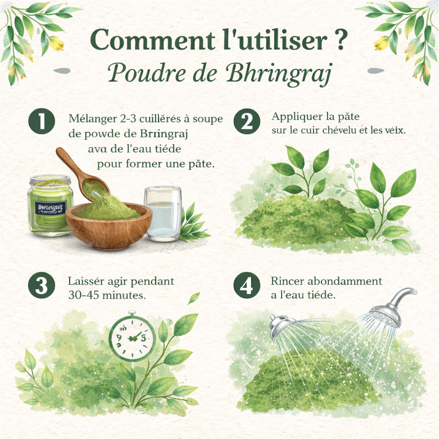 Poudre de Bhringraj Elina 100% pure et naturelle – soin capillaire 100g